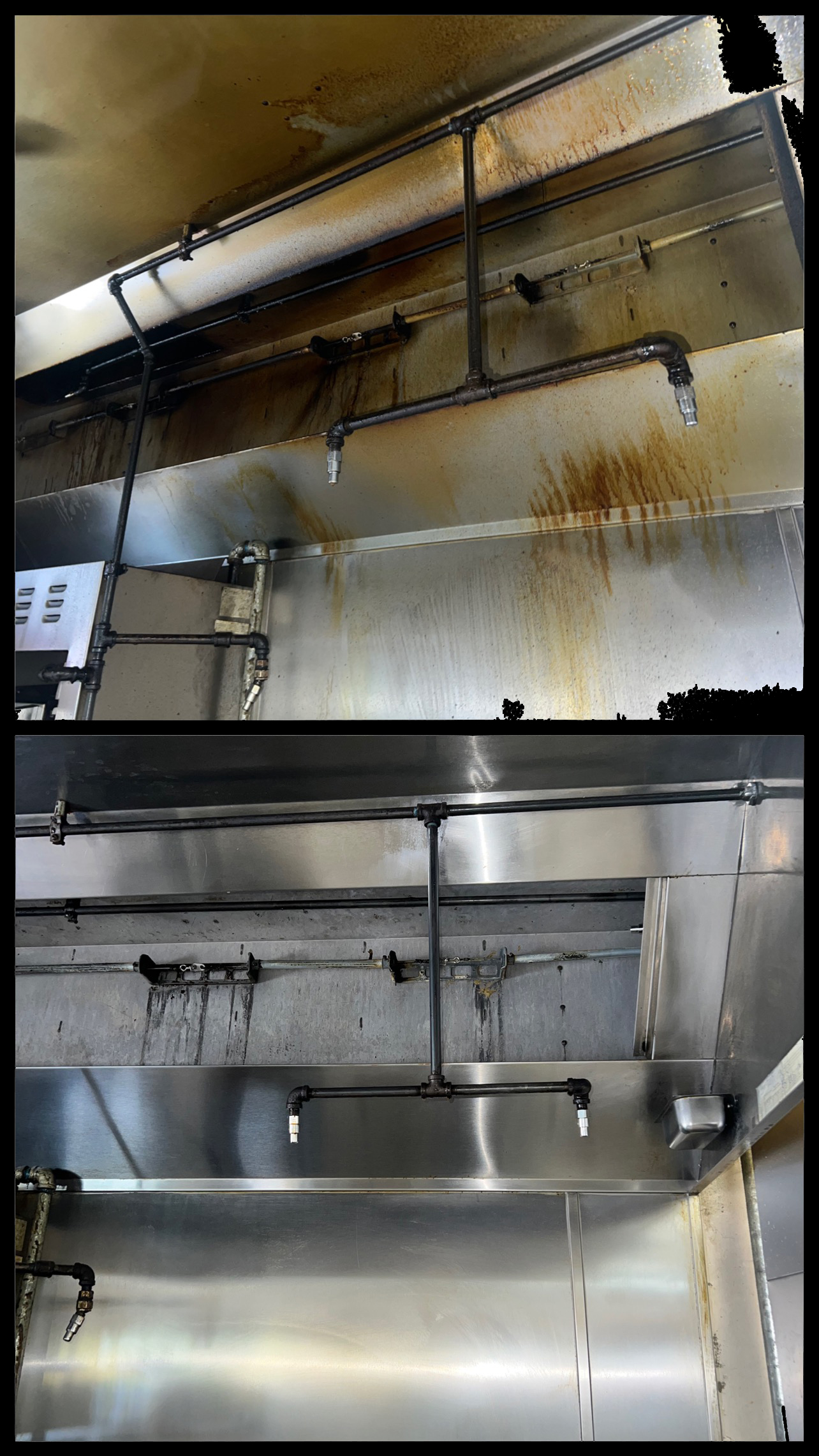 before and after images of professional kitchen cleaning