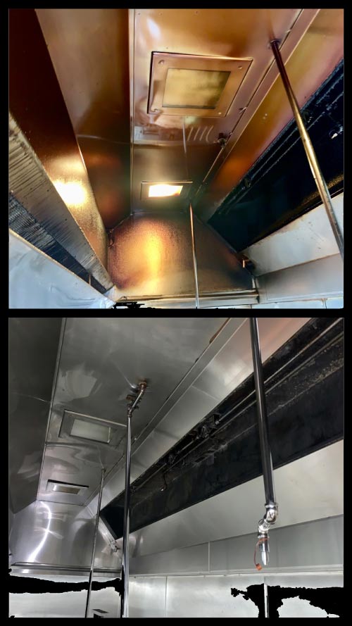 before and after images of kitchen hood system cleaning