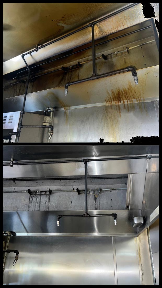 before and after images of professional kitchen cleaning
