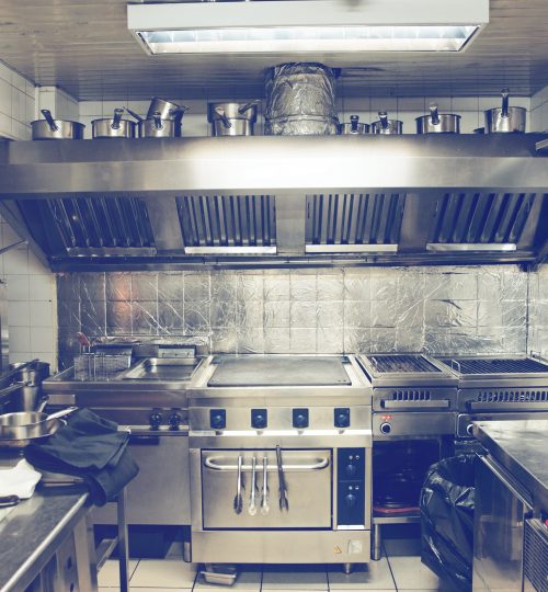 Typical kitchen of a restaurant shot in operation, toned image